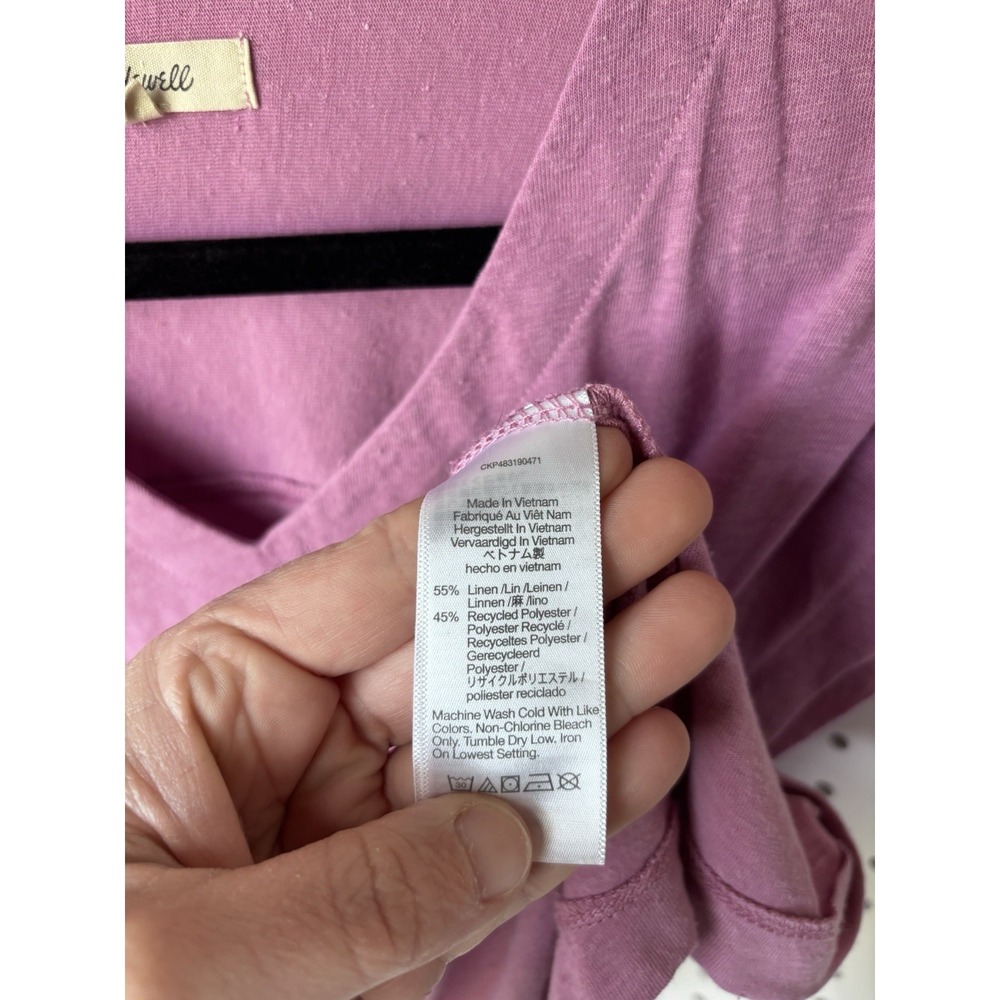 Madewell V Neck Short SLV Linen Blend Women's M Pink Tee Shirt - Picture 4 of 5